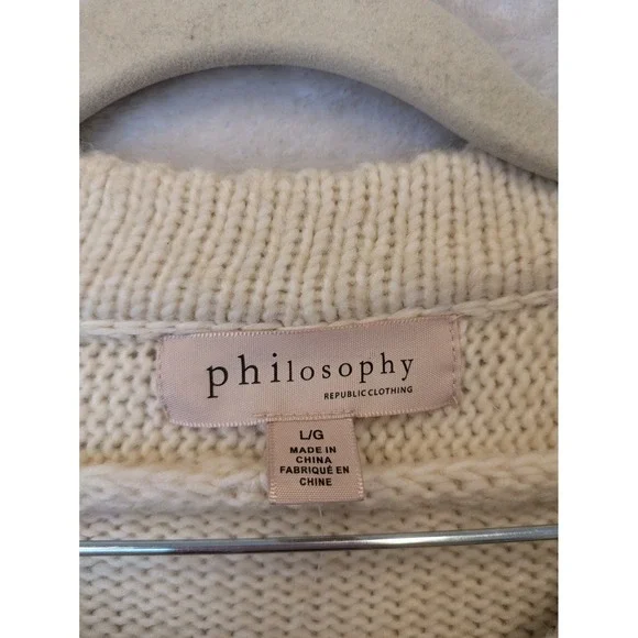 Philosophy Republic Clothing Women's Size L Cream Ribbed Crewneck Sweater NWT - Picture 5 of 10